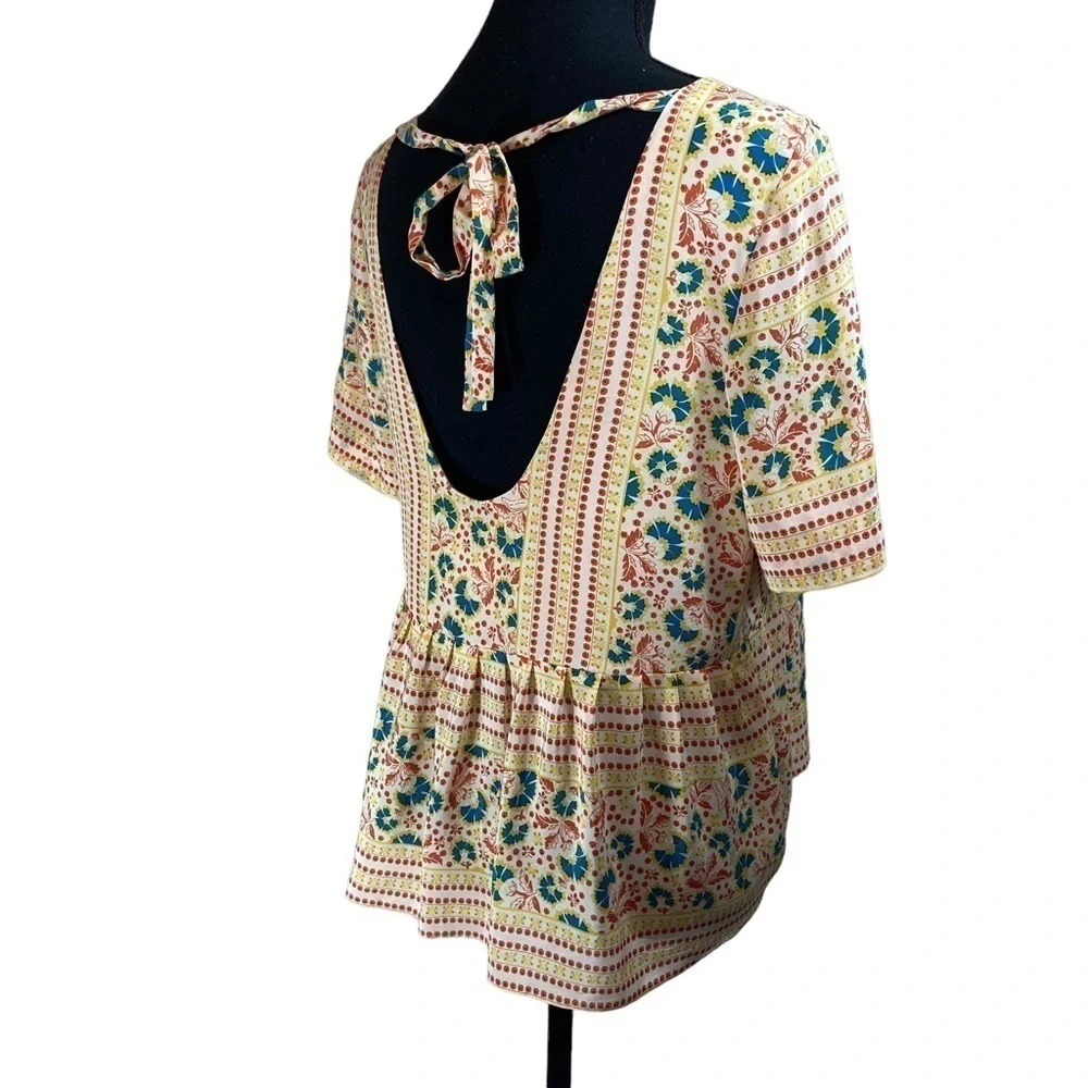 Lauren Moffatt Silk Floral Peplum Top